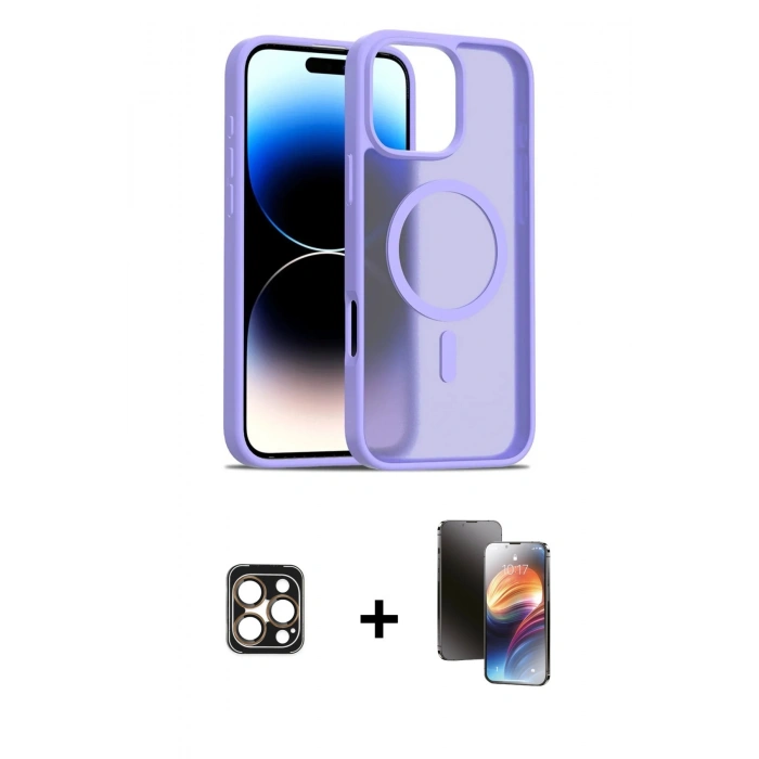 MARSİLYAN™- iPhone 16 Pro Max Kılıf Siluet Minimal Prime - Siyah 3D Antistatik Mat Seramik Nano Ekran Koruyucu + PVD Metal Kamera Lens - GD