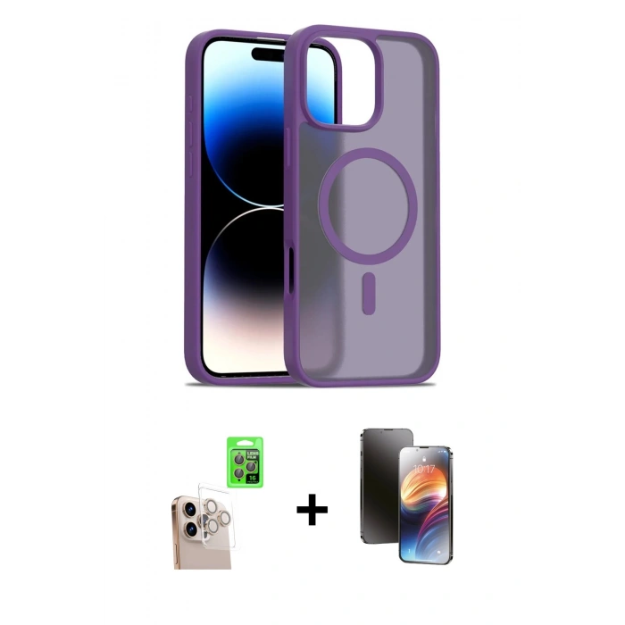 MARSİLYAN™- iPhone 16 Pro Max Kılıf Siluet Minimal Prime - Siyah 3D Antistatik Mat Seramik Nano Ekran Koruyucu + Raze Metal Kamera Lens - NLGY