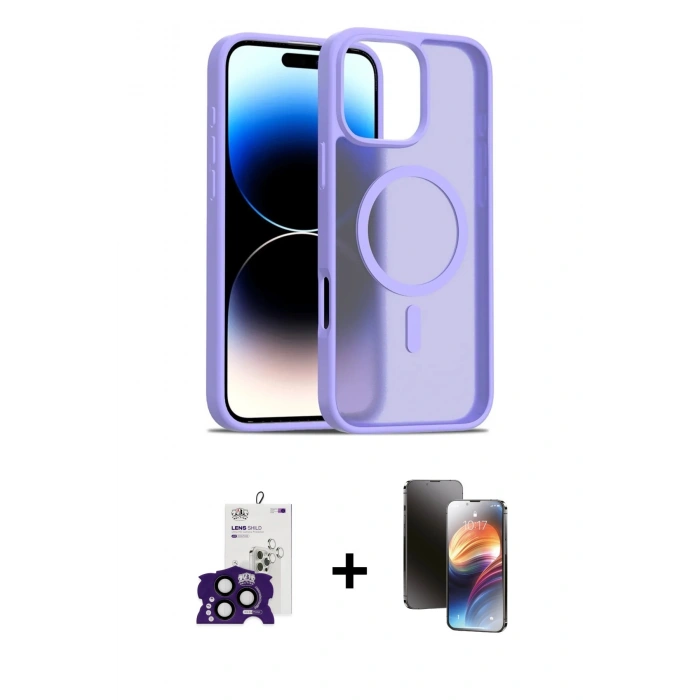 MARSİLYAN™- iPhone 16 Pro Max Kılıf Siluet Minimal Prime - Siyah 3D Antistatik Mat Seramik Nano Ekran Koruyucu + Bilvis Titan Kamera Lens - SH