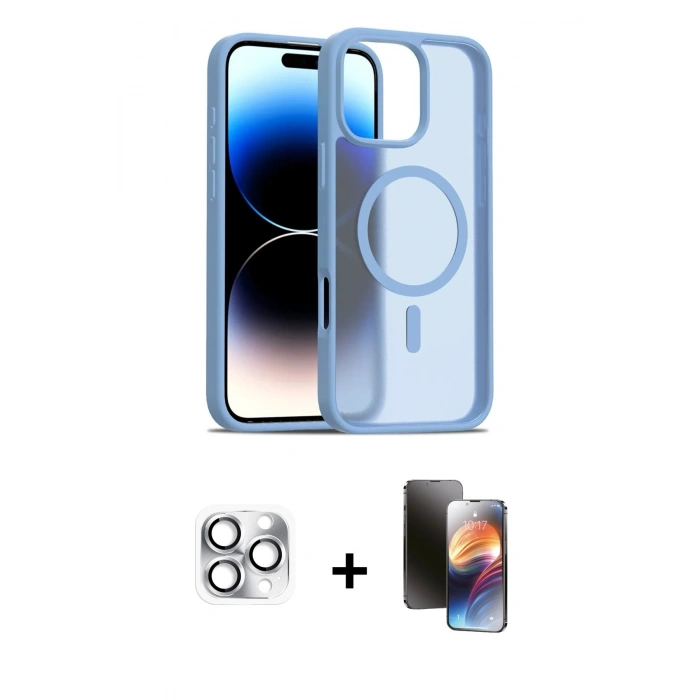 MARSİLYAN™- iPhone 16 Pro Max Kılıf Siluet Minimal Prime - Siyah 3D Antistatik Mat Seramik Nano Ekran Koruyucu + Pers Alüminyum Kamera Lens - GS
