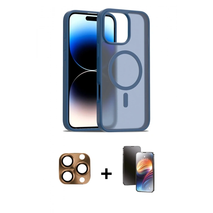 MARSİLYAN™- iPhone 16 Pro Max Kılıf Siluet Minimal Prime - Siyah 3D Antistatik Mat Seramik Nano Ekran Koruyucu + Pers Alüminyum Kamera Lens - CLTM