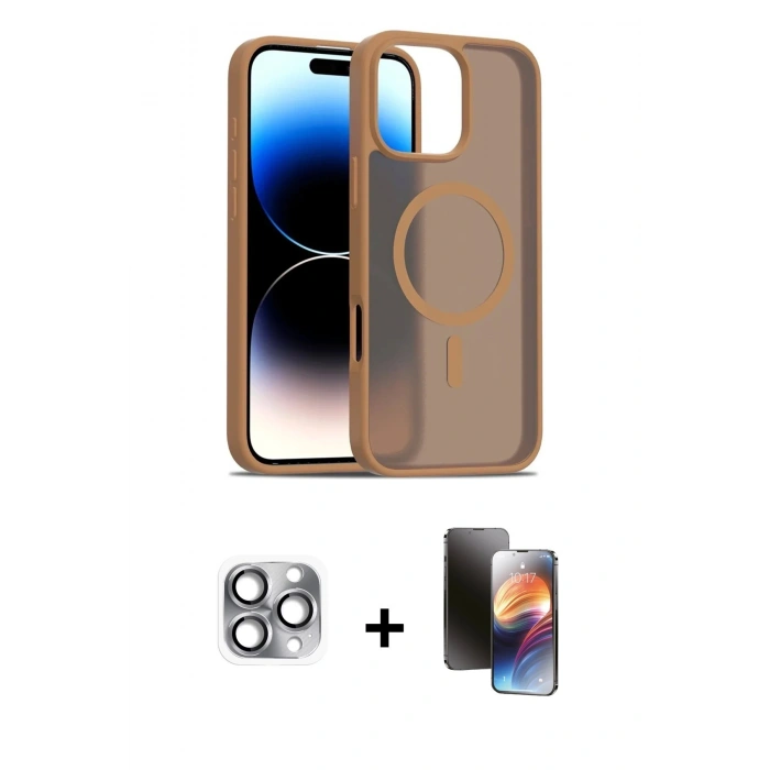 MARSİLYAN™- iPhone 16 Pro Max Kılıf Siluet Minimal Prime - Siyah 3D Antistatik Mat Seramik Nano Ekran Koruyucu + Gri Pers Alüminyum Kamera Lens