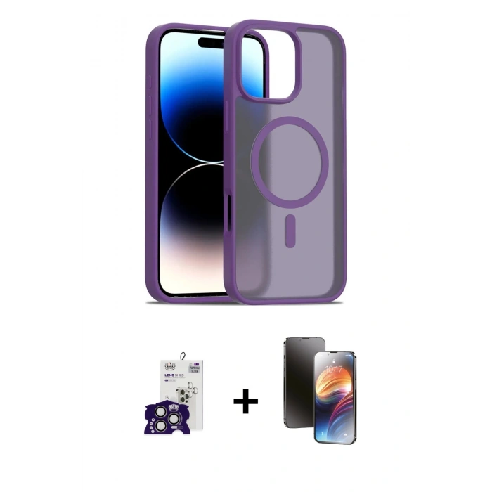 MARSİLYAN™- iPhone 16 Pro Max Kılıf Siluet Minimal Prime - Siyah 3D Antistatik Mat Seramik Nano Ekran Koruyucu + Titanyum Gri Bilvis Titan Kamera Lens