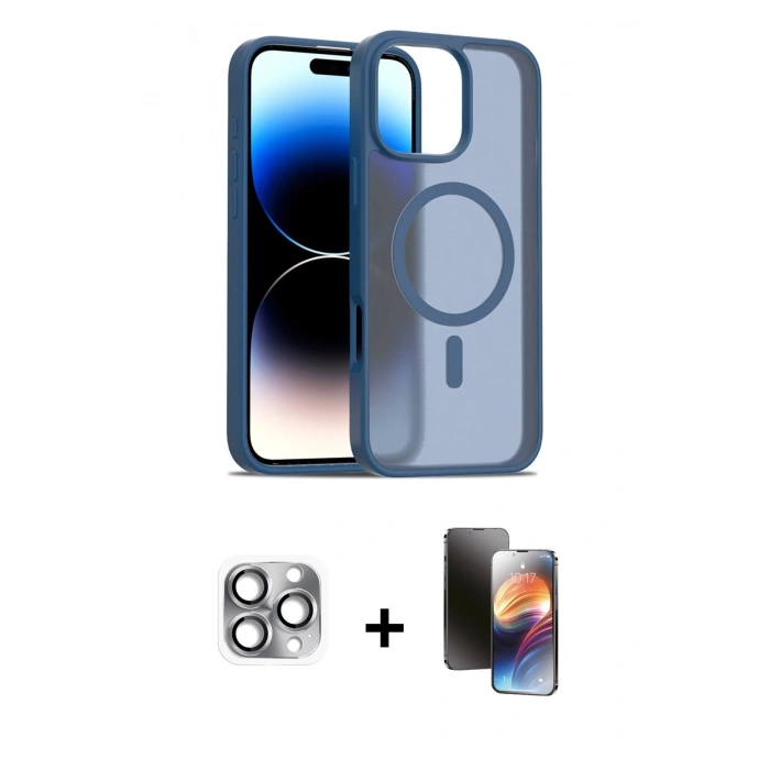 MARSİLYAN™- iPhone 16 Pro Max Kılıf Siluet Minimal Prime - Siyah 3D Antistatik Mat Seramik Nano Ekran Koruyucu + Gri Pers Alüminyum Kamera Lens