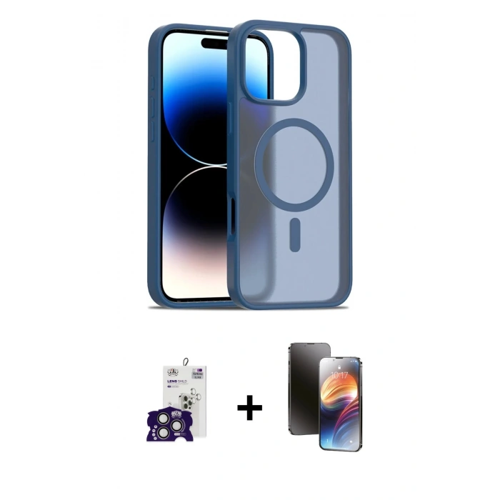 MARSİLYAN™- iPhone 16 Pro Max Kılıf Siluet Minimal Prime - Siyah 3D Antistatik Mat Seramik Nano Ekran Koruyucu + Titanyum Gri Bilvis Titan Kamera Lens
