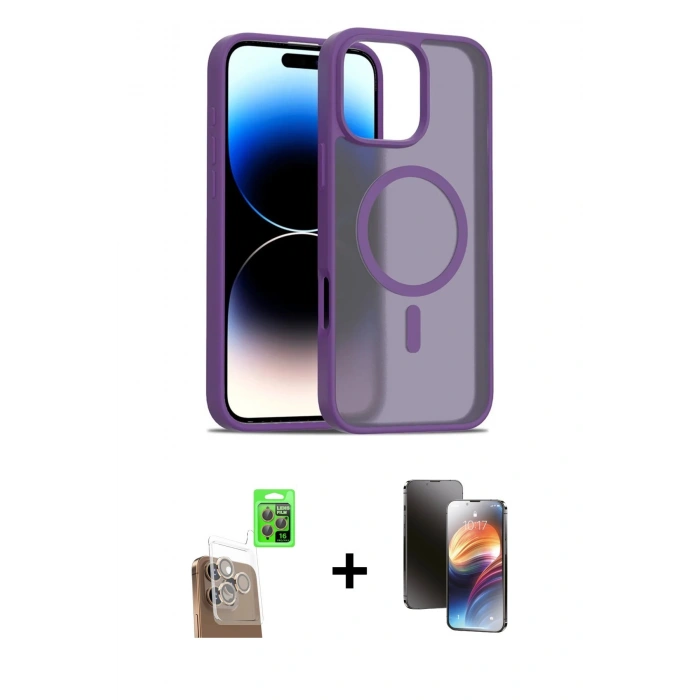 MARSİLYAN™- iPhone 16 Pro Max Kılıf Siluet Minimal Prime - Siyah 3D Antistatik Mat Seramik Nano Ekran Koruyucu + Raze Metal Kamera Lens - CLTM