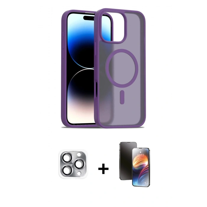 MARSİLYAN™- iPhone 16 Pro Max Kılıf Siluet Minimal Prime - Siyah 3D Antistatik Mat Seramik Nano Ekran Koruyucu + Gri Pers Alüminyum Kamera Lens