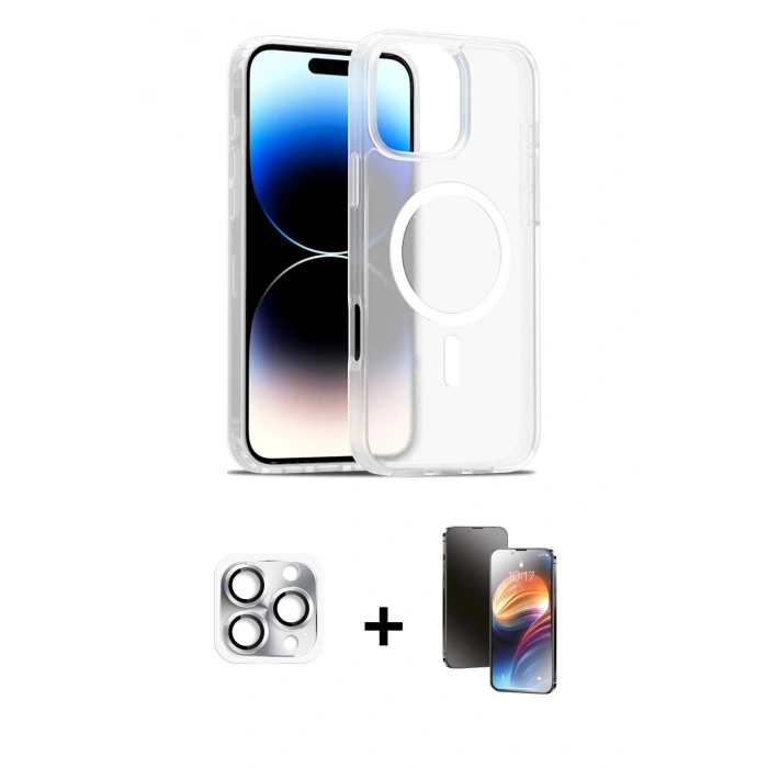 MARSİLYAN™- iPhone 16 Pro Max Kılıf Siluet Minimal Prime - Siyah 3D Antistatik Mat Seramik Nano Ekran Koruyucu + Pers Alüminyum Kamera Lens - GS
