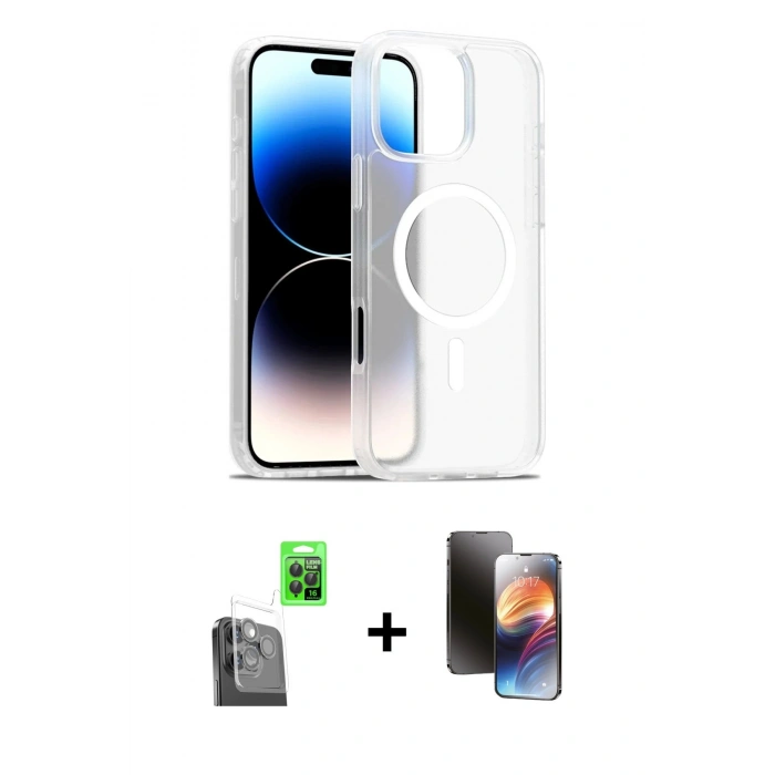 MARSİLYAN™- iPhone 16 Pro Max Kılıf Siluet Minimal Prime - Siyah 3D Antistatik Mat Seramik Nano Ekran Koruyucu + Raze Metal Kamera Lens - SH