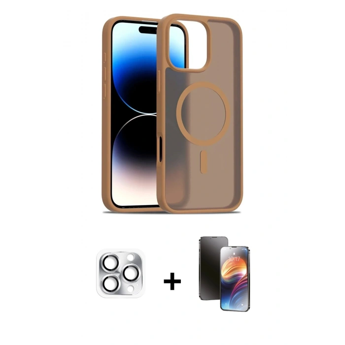 MARSİLYAN™- iPhone 16 Pro Max Kılıf Siluet Minimal Prime - Siyah 3D Antistatik Mat Seramik Nano Ekran Koruyucu + Pers Alüminyum Kamera Lens - GS