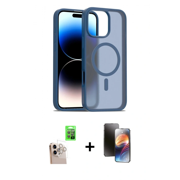 MARSİLYAN™- iPhone 16 Pro Max Kılıf Siluet Minimal Prime - Siyah 3D Antistatik Mat Seramik Nano Ekran Koruyucu + Raze Metal Kamera Lens - NLGY