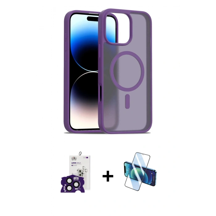 MARSİLYAN™- iPhone 16 Pro Max Kılıf Siluet Minimal Prime - Siyah 3D Antistatik Seramik Nano Ekran Koruyucu + Siyah Bilvis Titan Kamera Lens