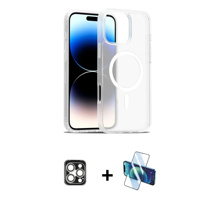MARSİLYAN™- iPhone 16 Pro Max Kılıf Siluet Minimal Prime - Siyah 3D Antistatik Seramik Nano Ekran Koruyucu + PVD Metal Kamera Lens - GS