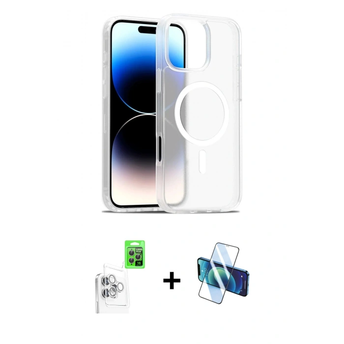 MARSİLYAN™- iPhone 16 Pro Max Kılıf Siluet Minimal Prime - Siyah 3D Antistatik Seramik Nano Ekran Koruyucu + Beyaz Raze Metal Kamera Lens