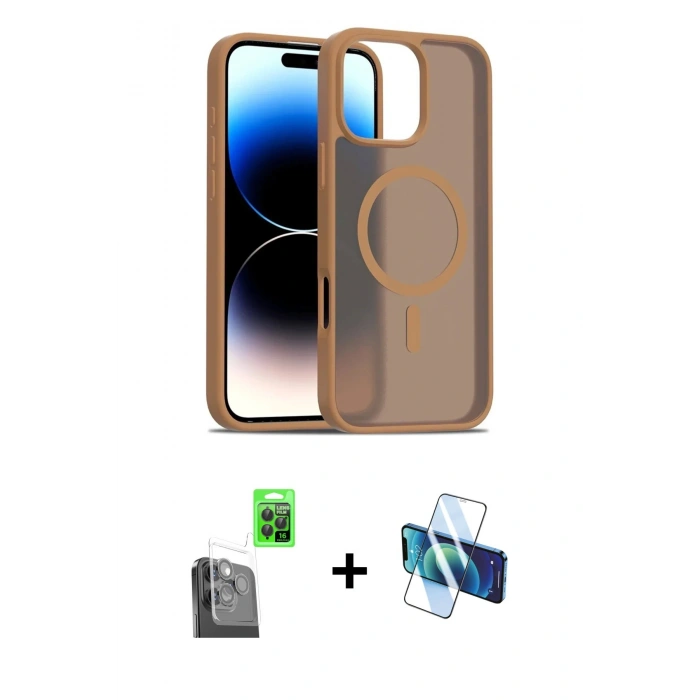 MARSİLYAN™- iPhone 16 Pro Max Kılıf Siluet Minimal Prime - Siyah 3D Antistatik Seramik Nano Ekran Koruyucu + Raze Metal Kamera Lens - SH