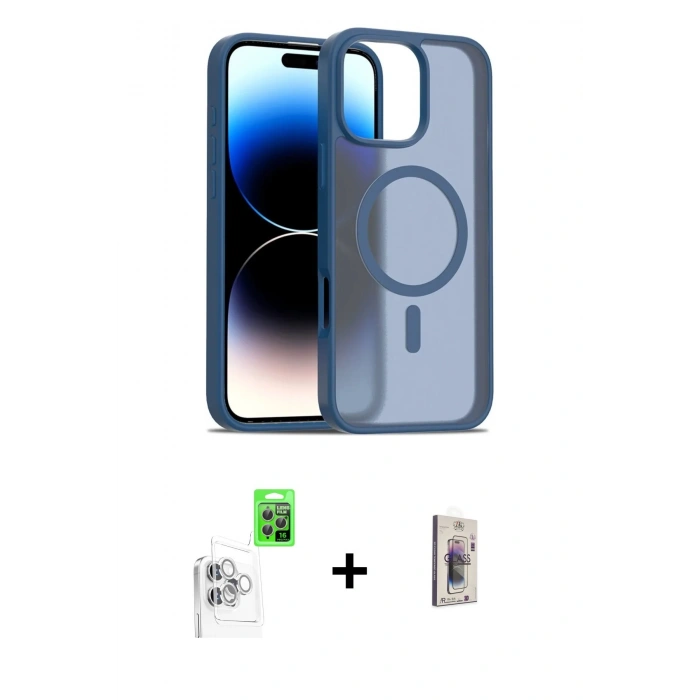 MARSİLYAN™- iPhone 16 Pro Max Kılıf Siluet Minimal Prime - Siyah Bilvis 3D Cam Ekran Koruyucu + Raze Metal Kamera Lens - BZ