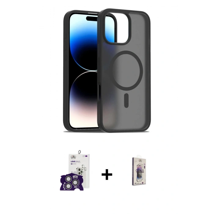 MARSİLYAN™- iPhone 16 Pro Max Kılıf Siluet Minimal Prime - Siyah Bilvis 3D Cam Ekran Koruyucu + Bilvis Titan Kamera Lens - GS