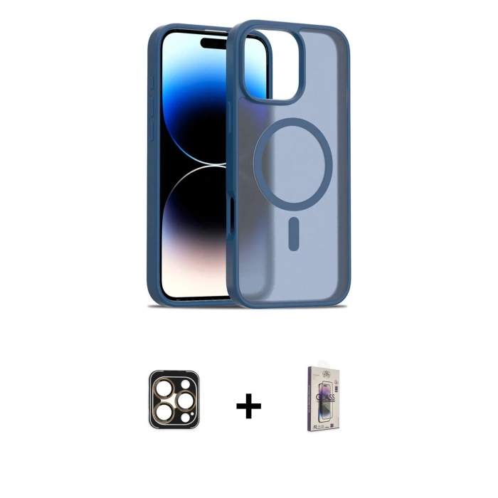 MARSİLYAN™- iPhone 16 Pro Max Kılıf Siluet Minimal Prime - Siyah Bilvis 3D Cam Ekran Koruyucu + PVD Metal Kamera Lens - GD