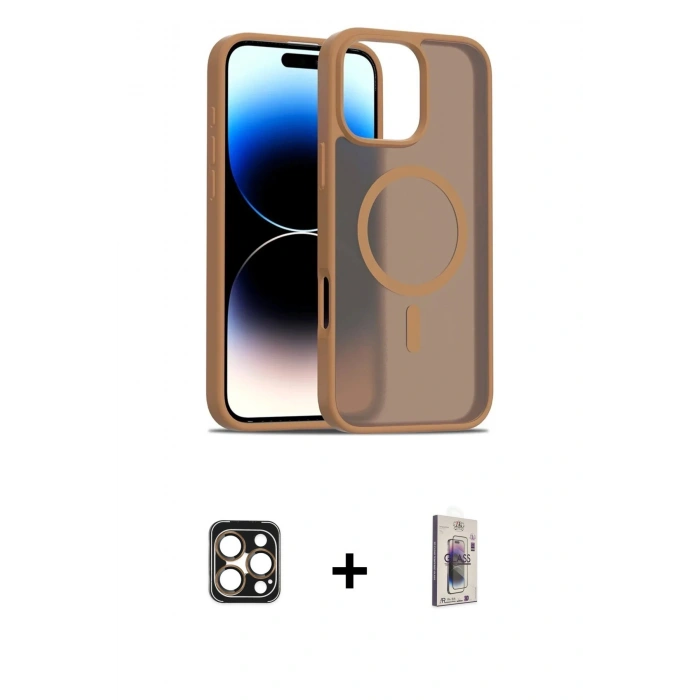 MARSİLYAN™- iPhone 16 Pro Max Kılıf Siluet Minimal Prime - Siyah Bilvis 3D Cam Ekran Koruyucu + PVD Metal Kamera Lens - GD