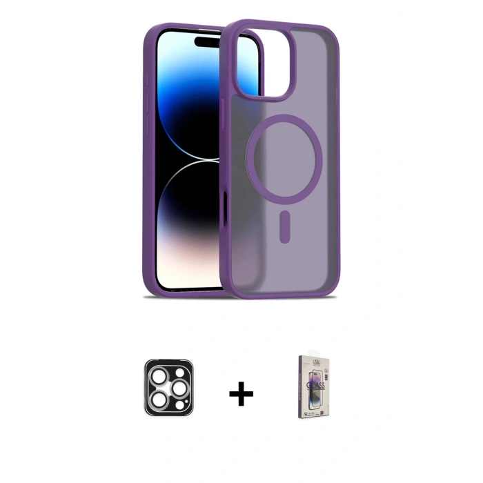 MARSİLYAN™- iPhone 16 Pro Max Kılıf Siluet Minimal Prime - Siyah Bilvis 3D Cam Ekran Koruyucu + PVD Metal Kamera Lens - GS