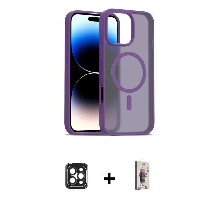 MARSİLYAN™- iPhone 16 Pro Max Kılıf Siluet Minimal Prime - Siyah Bilvis 3D Cam Ekran Koruyucu + PVD Metal Kamera Lens - SH
