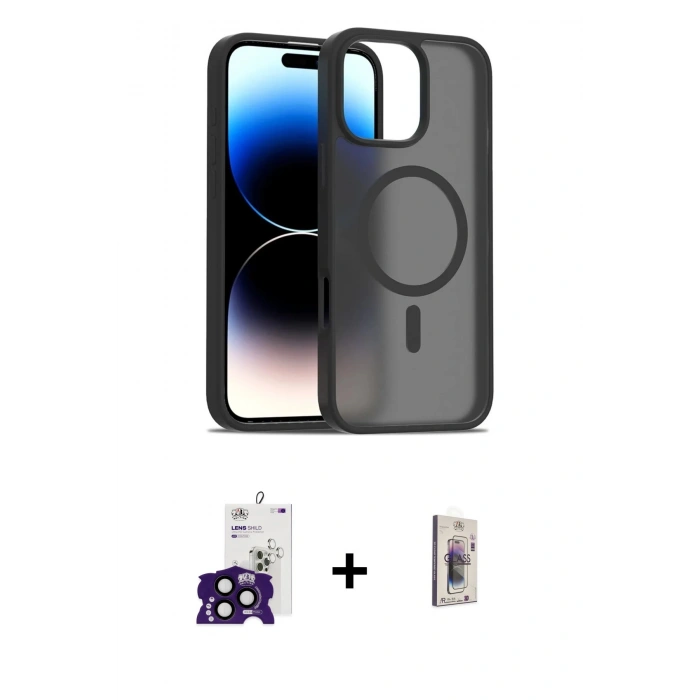 MARSİLYAN™- iPhone 16 Pro Max Kılıf Siluet Minimal Prime - Siyah Bilvis 3D Cam Ekran Koruyucu + Bilvis Titan Kamera Lens - SH