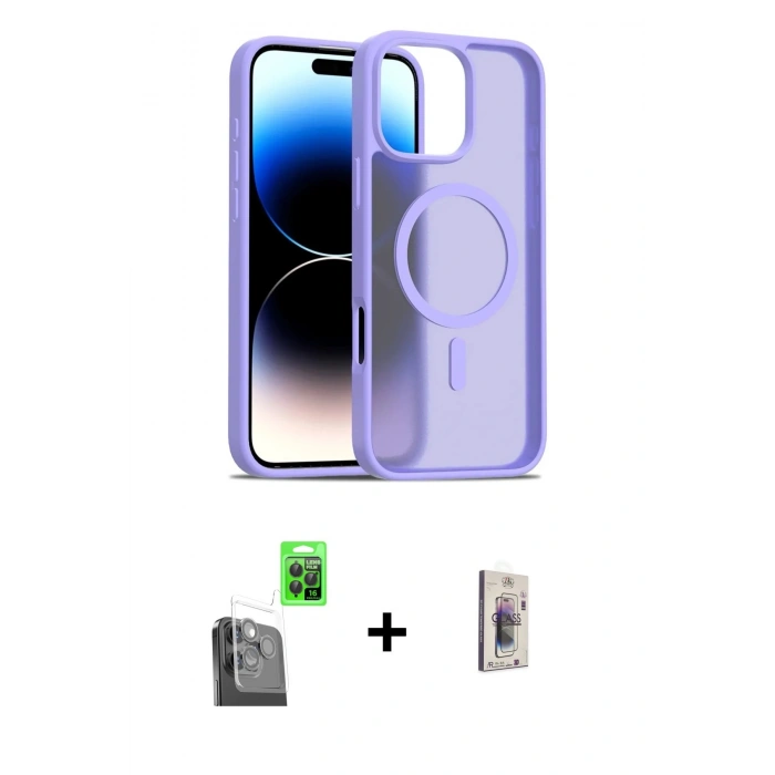 MARSİLYAN™- iPhone 16 Pro Max Kılıf Siluet Minimal Prime - Siyah Bilvis 3D Cam Ekran Koruyucu + Siyah Raze Metal Kamera Lens