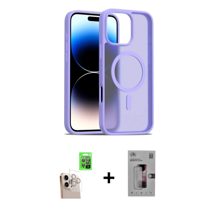 MARSİLYAN™- iPhone 16 Pro Max Kılıf Siluet Minimal Prime - Siyah Bilvis 3D Mat Cam Ekran Koruyucu + Raze Metal Kamera Lens - NLGY