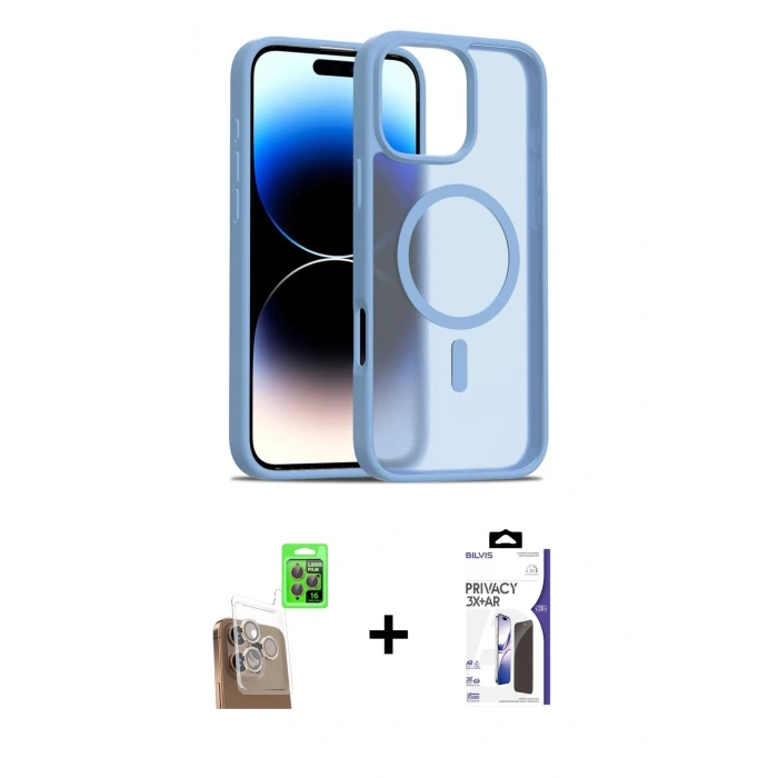 MARSİLYAN™- iPhone 16 Pro Max Kılıf Siluet Minimal Prime - Siyah Bilvis 3X AR Hayalet Cam Ekran Koruyucu + Raze Metal Kamera Lens - CLTM