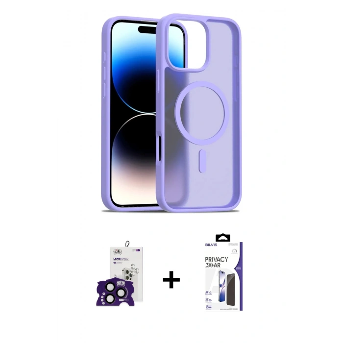 MARSİLYAN™- iPhone 16 Pro Max Kılıf Siluet Minimal Prime - Siyah Bilvis 3X AR Hayalet Cam Ekran Koruyucu + Bilvis Titan Kamera Lens - SH