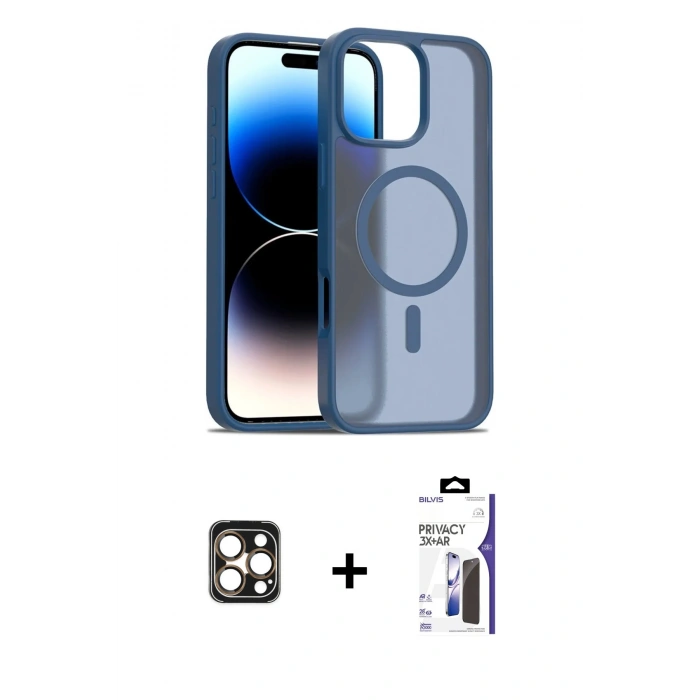 MARSİLYAN™- iPhone 16 Pro Max Kılıf Siluet Minimal Prime - Siyah Bilvis 3X AR Hayalet Cam Ekran Koruyucu + PVD Metal Kamera Lens - GD