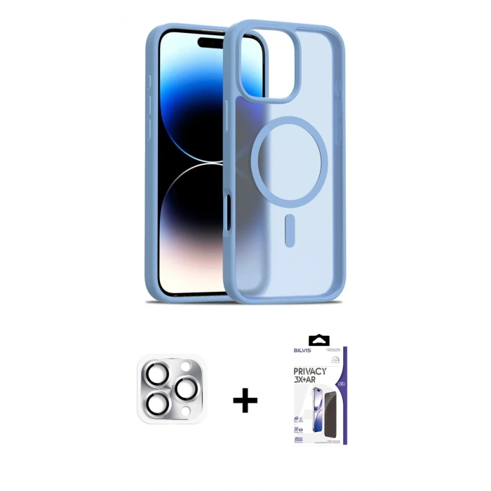 MARSİLYAN™- iPhone 16 Pro Max Kılıf Siluet Minimal Prime - Siyah Bilvis 3X AR Hayalet Cam Ekran Koruyucu + Pers Alüminyum Kamera Lens - GS