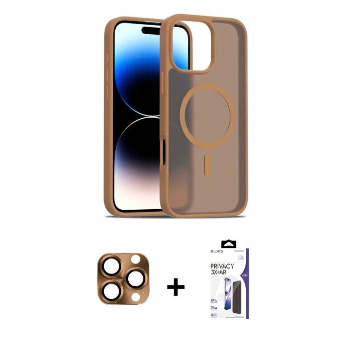 MARSİLYAN™- iPhone 16 Pro Max Kılıf Siluet Minimal Prime - Siyah Bilvis 3X AR Hayalet Cam Ekran Koruyucu + Pers Alüminyum Kamera Lens - CLTM