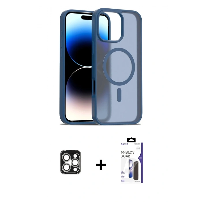 MARSİLYAN™- iPhone 16 Pro Max Kılıf Siluet Minimal Prime - Siyah Bilvis 3X AR Hayalet Cam Ekran Koruyucu + PVD Metal Kamera Lens - GS