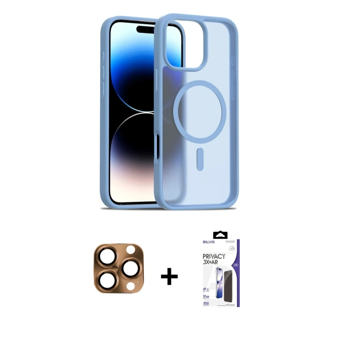 MARSİLYAN™- iPhone 16 Pro Max Kılıf Siluet Minimal Prime - Siyah Bilvis 3X AR Hayalet Cam Ekran Koruyucu + Pers Alüminyum Kamera Lens - CLTM