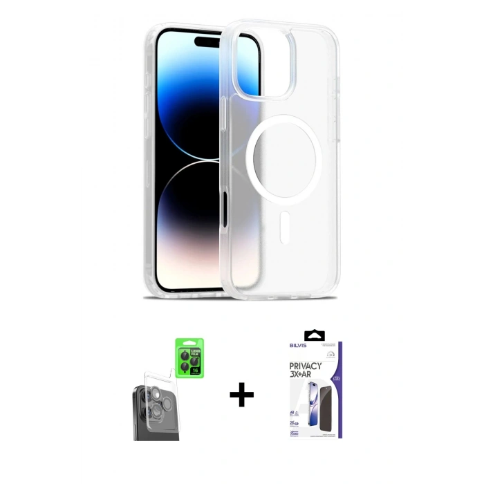 MARSİLYAN™- iPhone 16 Pro Max Kılıf Siluet Minimal Prime - Siyah Bilvis 3X AR Hayalet Cam Ekran Koruyucu + Raze Metal Kamera Lens - SH