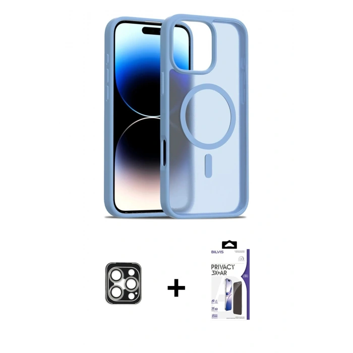 MARSİLYAN™- iPhone 16 Pro Max Kılıf Siluet Minimal Prime - Siyah Bilvis 3X AR Hayalet Cam Ekran Koruyucu + PVD Metal Kamera Lens - GS
