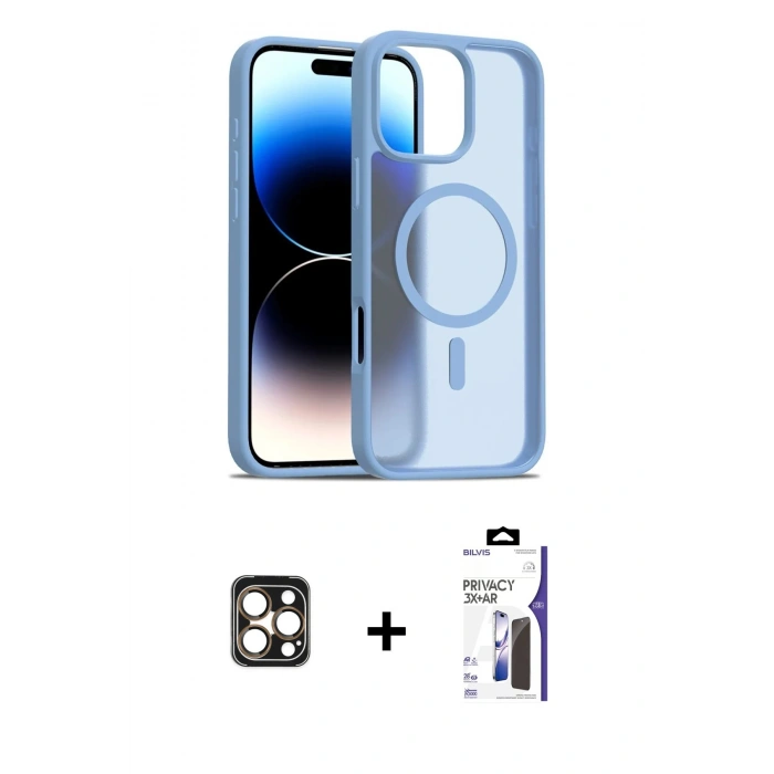 MARSİLYAN™- iPhone 16 Pro Max Kılıf Siluet Minimal Prime - Siyah Bilvis 3X AR Hayalet Cam Ekran Koruyucu + PVD Metal Kamera Lens - GD