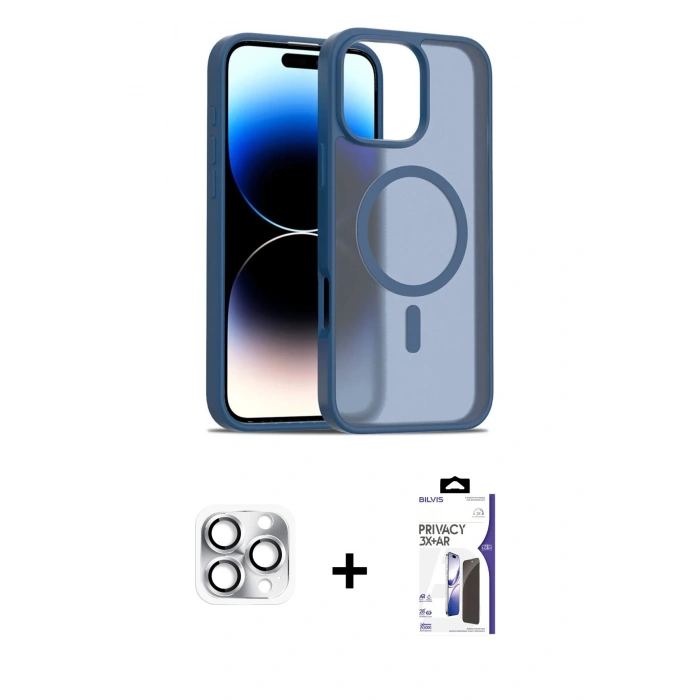MARSİLYAN™- iPhone 16 Pro Max Kılıf Siluet Minimal Prime - Siyah Bilvis 3X AR Hayalet Cam Ekran Koruyucu + Pers Alüminyum Kamera Lens - GS
