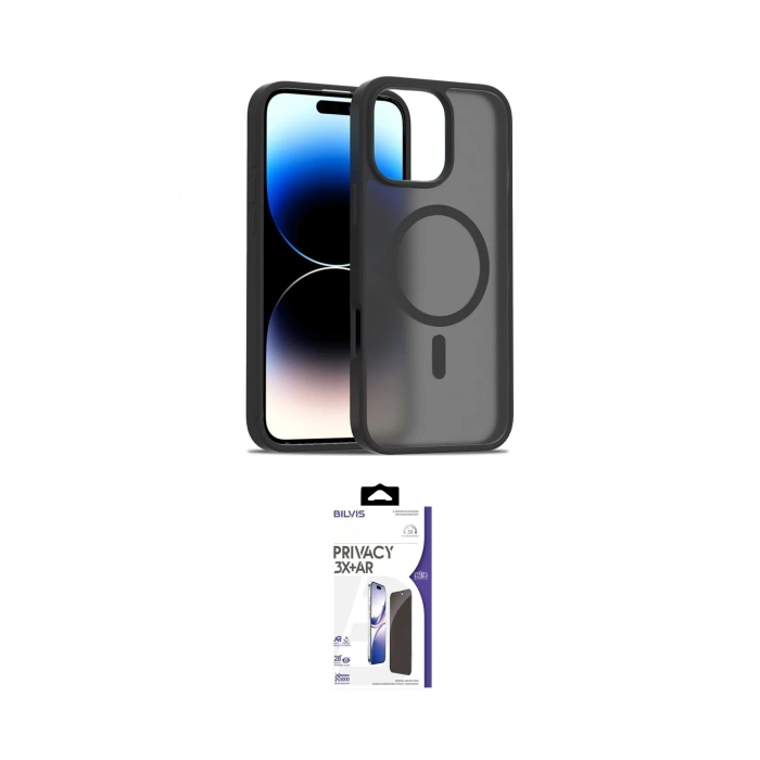 MARSİLYAN™- iPhone 16 Pro Max Kılıf Siluet Minimal Prime - Siyah Bilvis 3X AR Hayalet Cam Ekran Koruyucu
