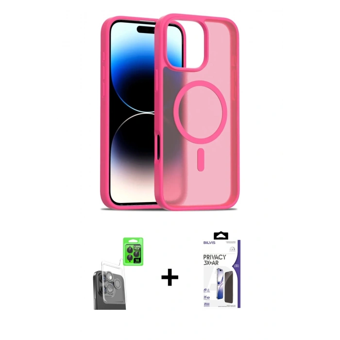 MARSİLYAN™- iPhone 16 Pro Max Kılıf Siluet Minimal Prime - Siyah Bilvis 3X AR Hayalet Cam Ekran Koruyucu + Raze Metal Kamera Lens - SH