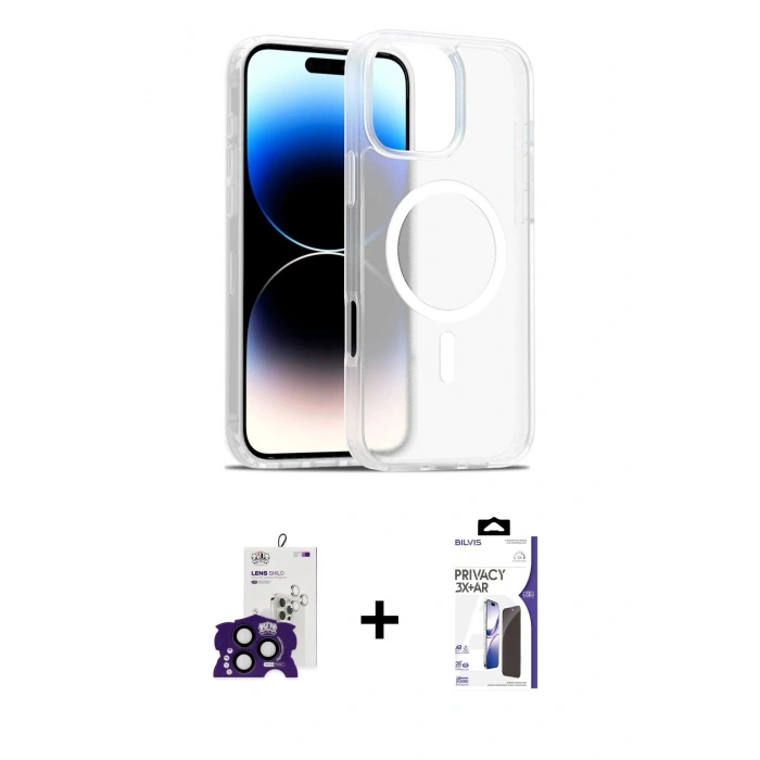 MARSİLYAN™- iPhone 16 Pro Max Kılıf Siluet Minimal Prime - Siyah Bilvis 3X AR Hayalet Cam Ekran Koruyucu + Bilvis Titan Kamera Lens - SH