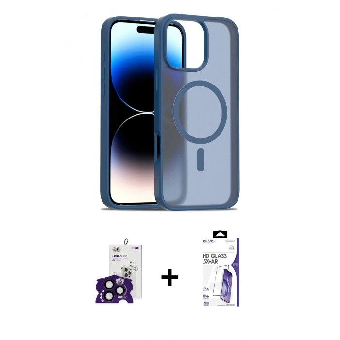 MARSİLYAN™- iPhone 16 Pro Max Kılıf Siluet Minimal Prime - Siyah Bilvis 3X AR HD Cam Ekran Koruyucu + Bilvis Titan Kamera Lens - SH