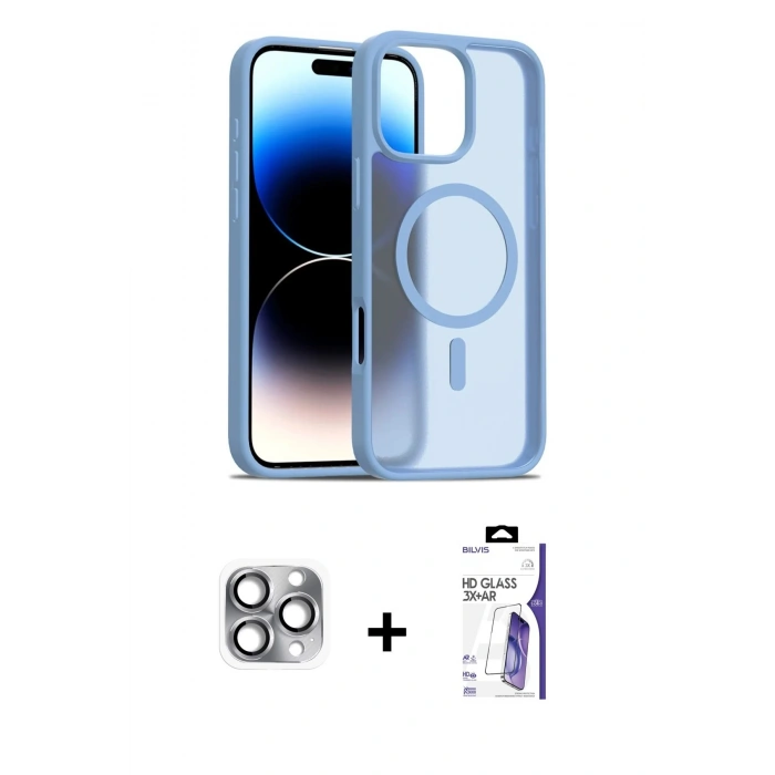 MARSİLYAN™- iPhone 16 Pro Max Kılıf Siluet Minimal Prime - Siyah Bilvis 3X AR HD Cam Ekran Koruyucu + Pers Alüminyum Kamera Lens - GI
