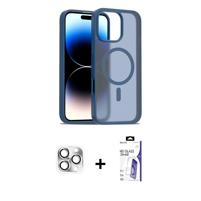 MARSİLYAN™- iPhone 16 Pro Max Kılıf Siluet Minimal Prime - Siyah Bilvis 3X AR HD Cam Ekran Koruyucu + Pers Alüminyum Kamera Lens - GS