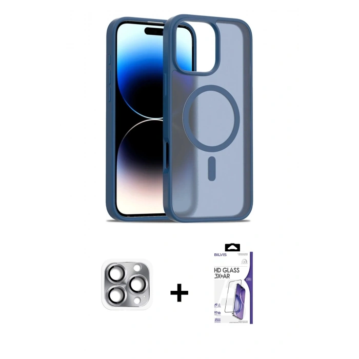 MARSİLYAN™- iPhone 16 Pro Max Kılıf Siluet Minimal Prime - Siyah Bilvis 3X AR HD Cam Ekran Koruyucu + Pers Alüminyum Kamera Lens - GI