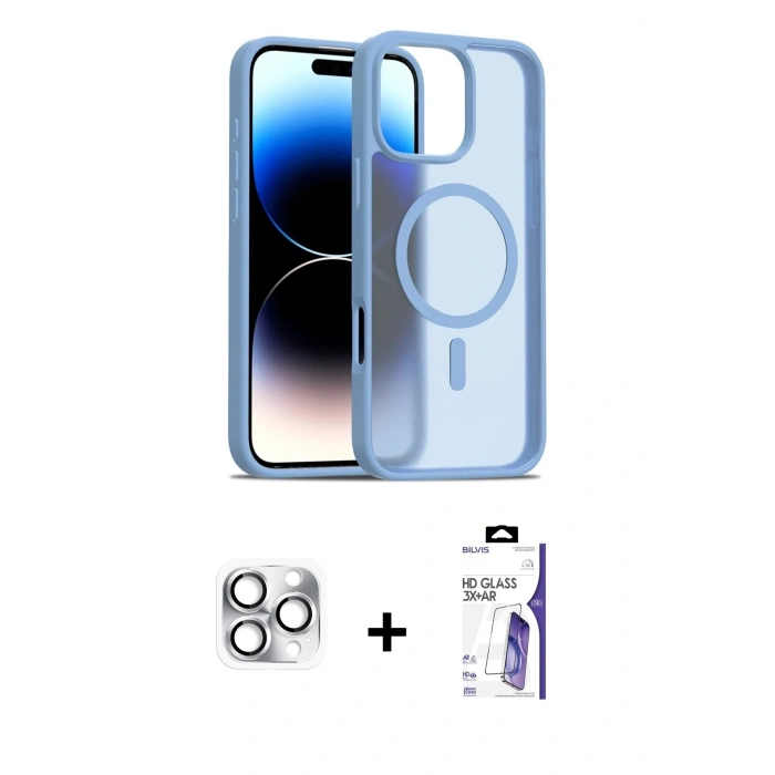 MARSİLYAN™- iPhone 16 Pro Max Kılıf Siluet Minimal Prime - Siyah Bilvis 3X AR HD Cam Ekran Koruyucu + Pers Alüminyum Kamera Lens - GS