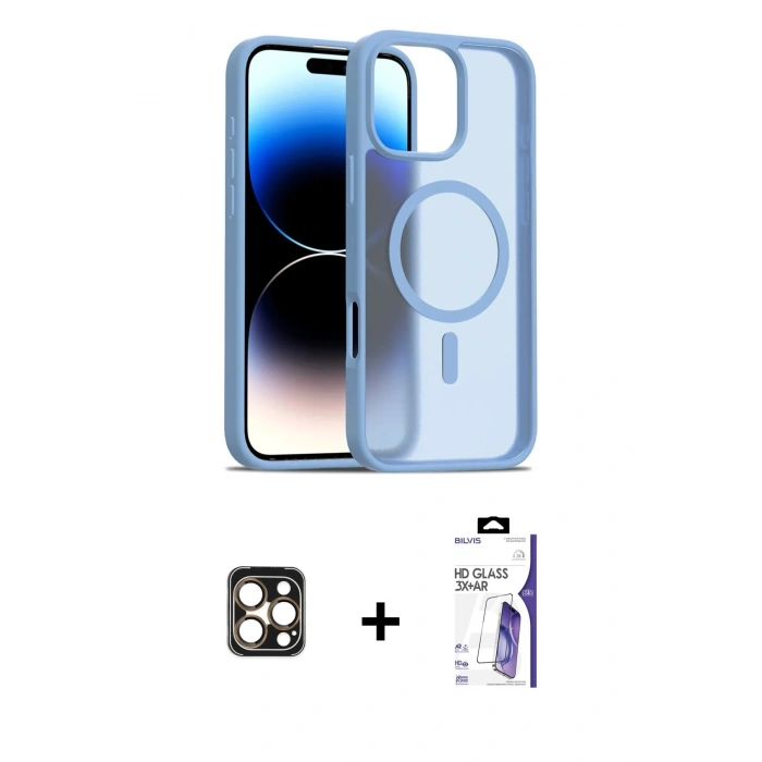 MARSİLYAN™- iPhone 16 Pro Max Kılıf Siluet Minimal Prime - Siyah Bilvis 3X AR HD Cam Ekran Koruyucu + PVD Metal Kamera Lens - GD