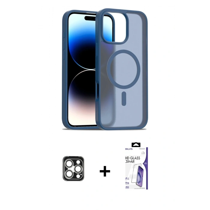 MARSİLYAN™- iPhone 16 Pro Max Kılıf Siluet Minimal Prime - Siyah Bilvis 3X AR HD Cam Ekran Koruyucu + PVD Metal Kamera Lens - GS