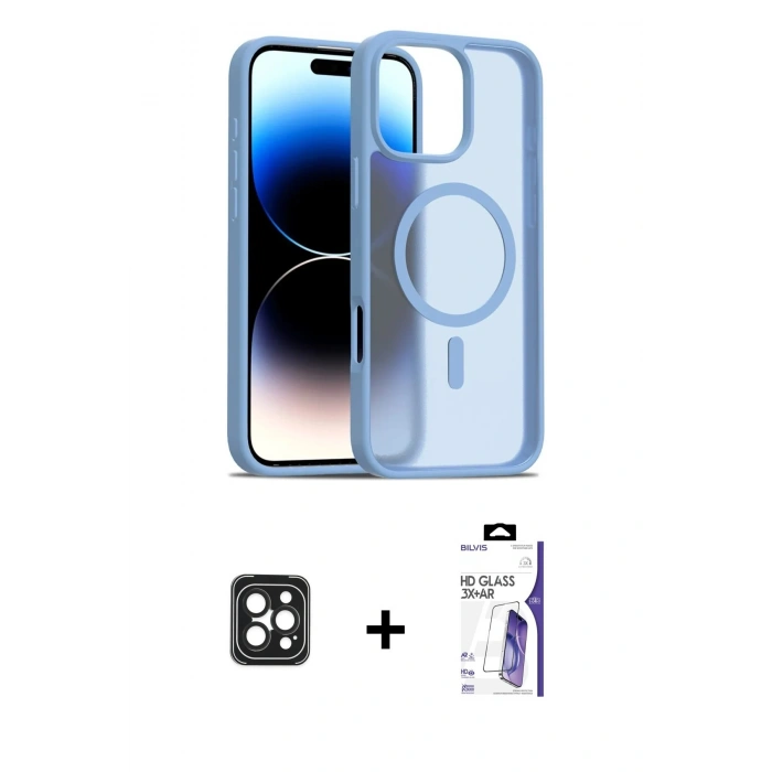 MARSİLYAN™- iPhone 16 Pro Max Kılıf Siluet Minimal Prime - Siyah Bilvis 3X AR HD Cam Ekran Koruyucu + PVD Metal Kamera Lens - SH